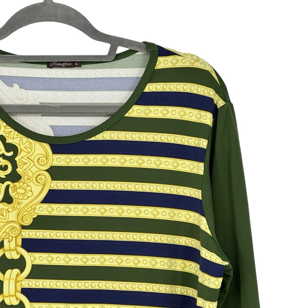 Womens J McLaughlin Size XL Green/Blue/Yellow Nylon/Spandex Printed LS Shirt Top - Picture 4 of 10